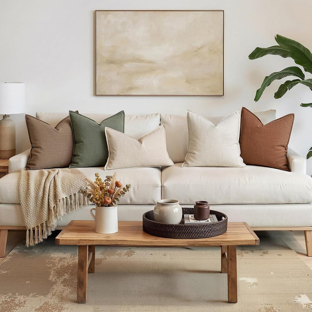 MIULEE Thick Textured Decorative Throw Pillow Covers 22x22 in Natural Beige