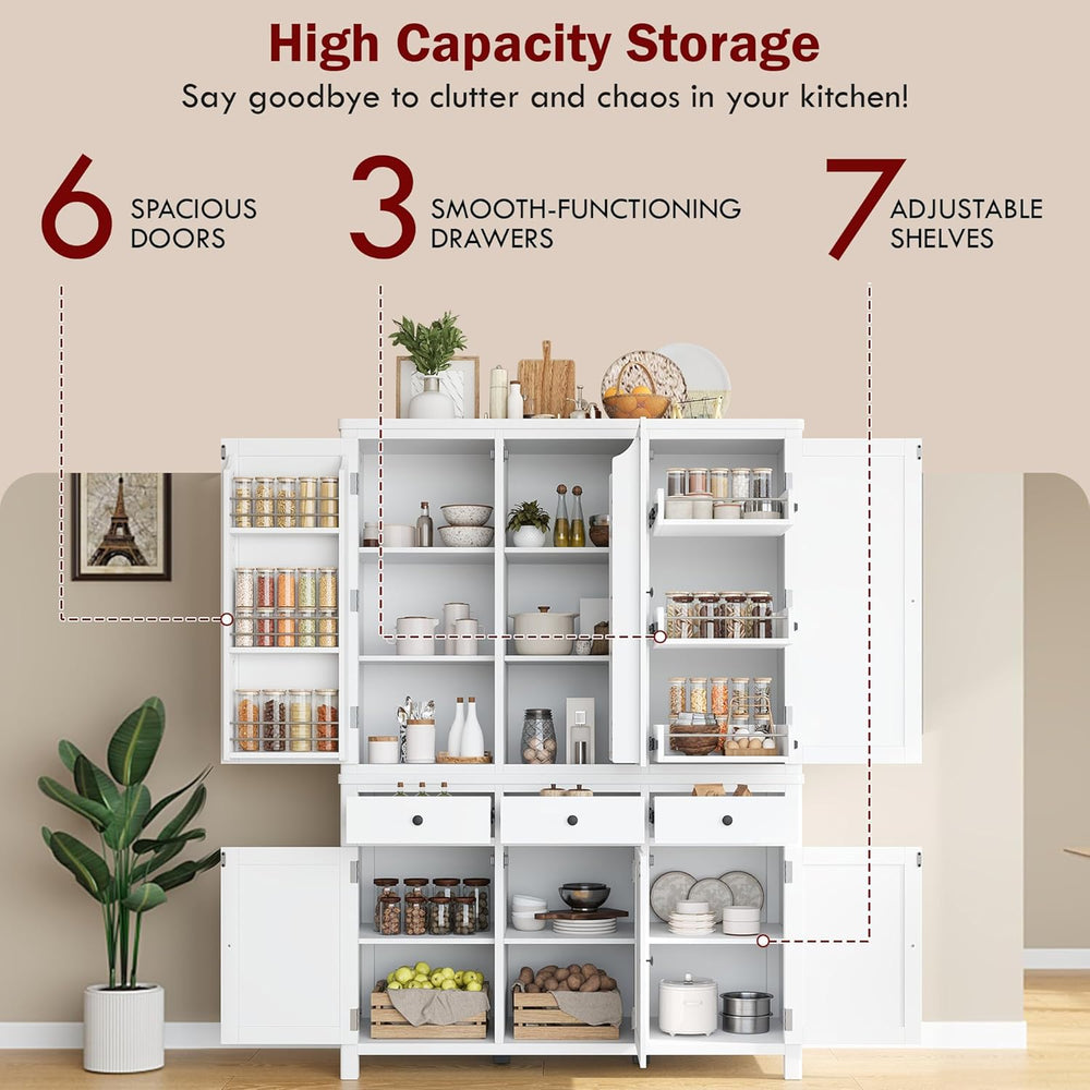 Farmhouse 74.8''H High Freestanding Kitchen Pantry,Large Cupboard Sto...