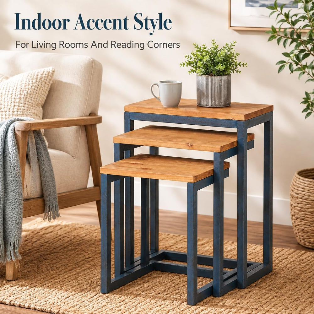 Nesting Table Set of 3, Firwood Tops and Iron Frames | Firwood tops and iron ...