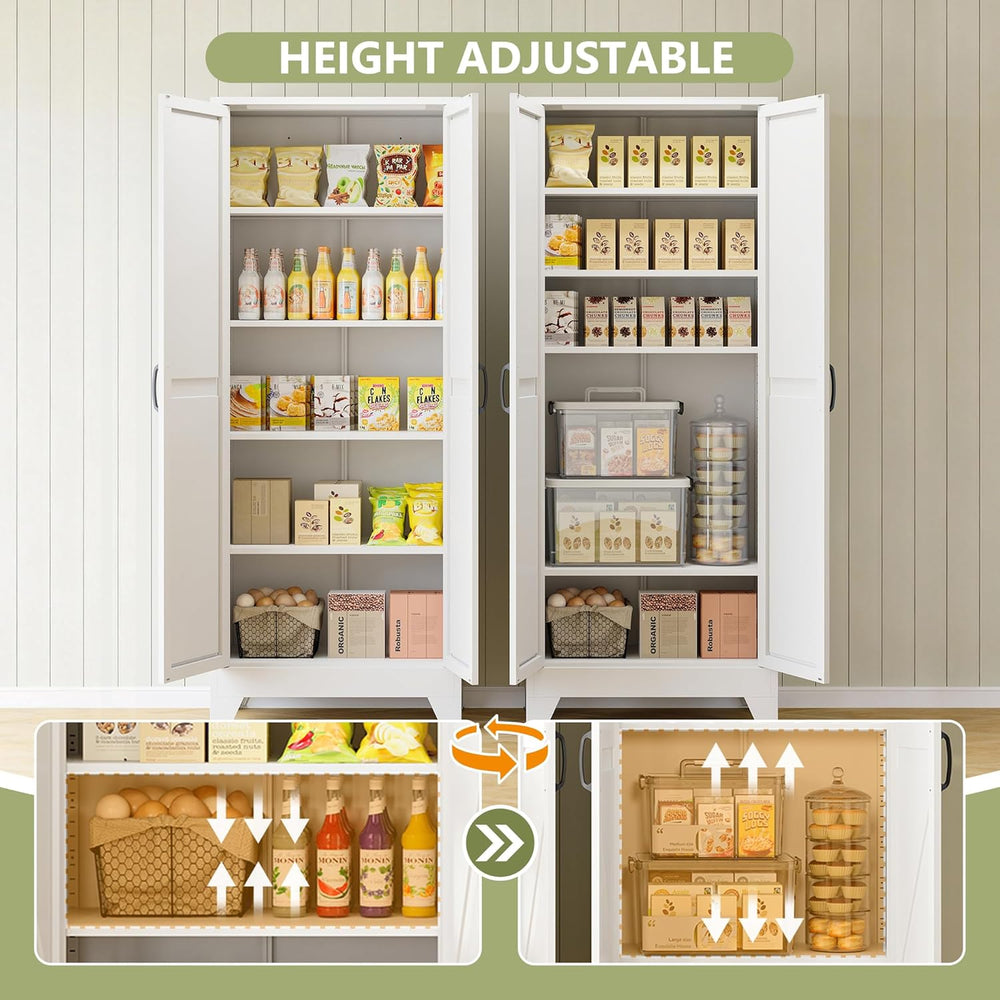 RAVIGIN Farmhouse Storage Cabinet,75" H Metal Pantry Cabinet with Barn D...