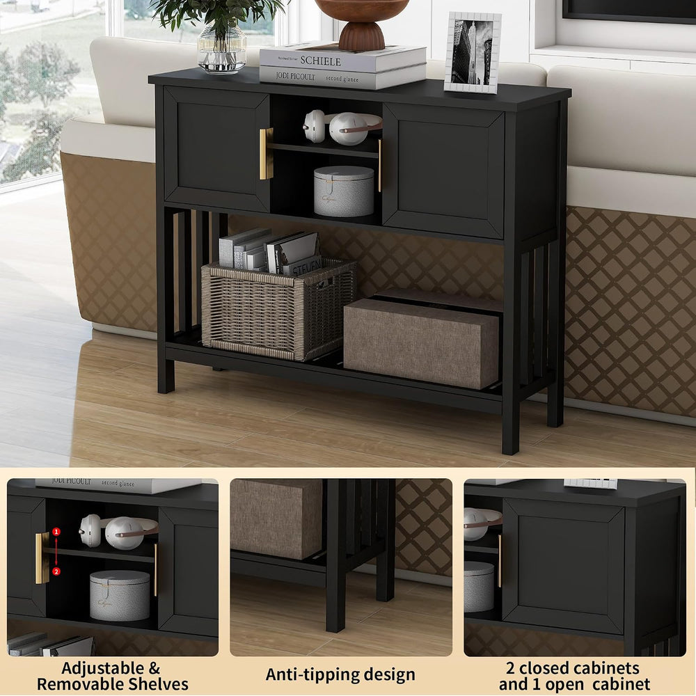 Entryway Table, Console Table, Sofa Table with 2-Door and Shelf, Black | Entr...