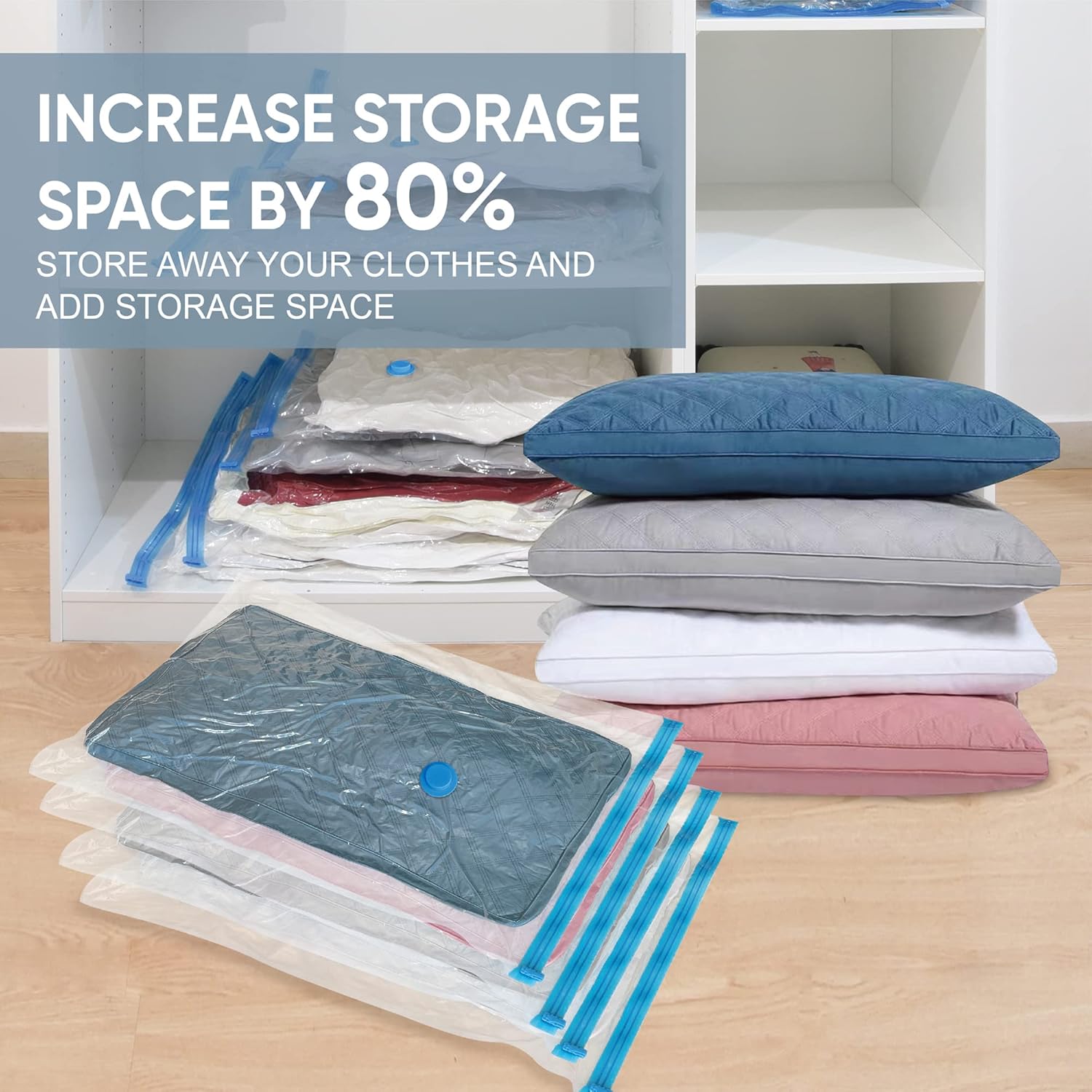 10 Large Vacuum Storage Bags with Hand Pump, Large Vacuum Seal Bags for Clothing, Space Saver Bags for Travel Lugggage, Blankets, Comforters