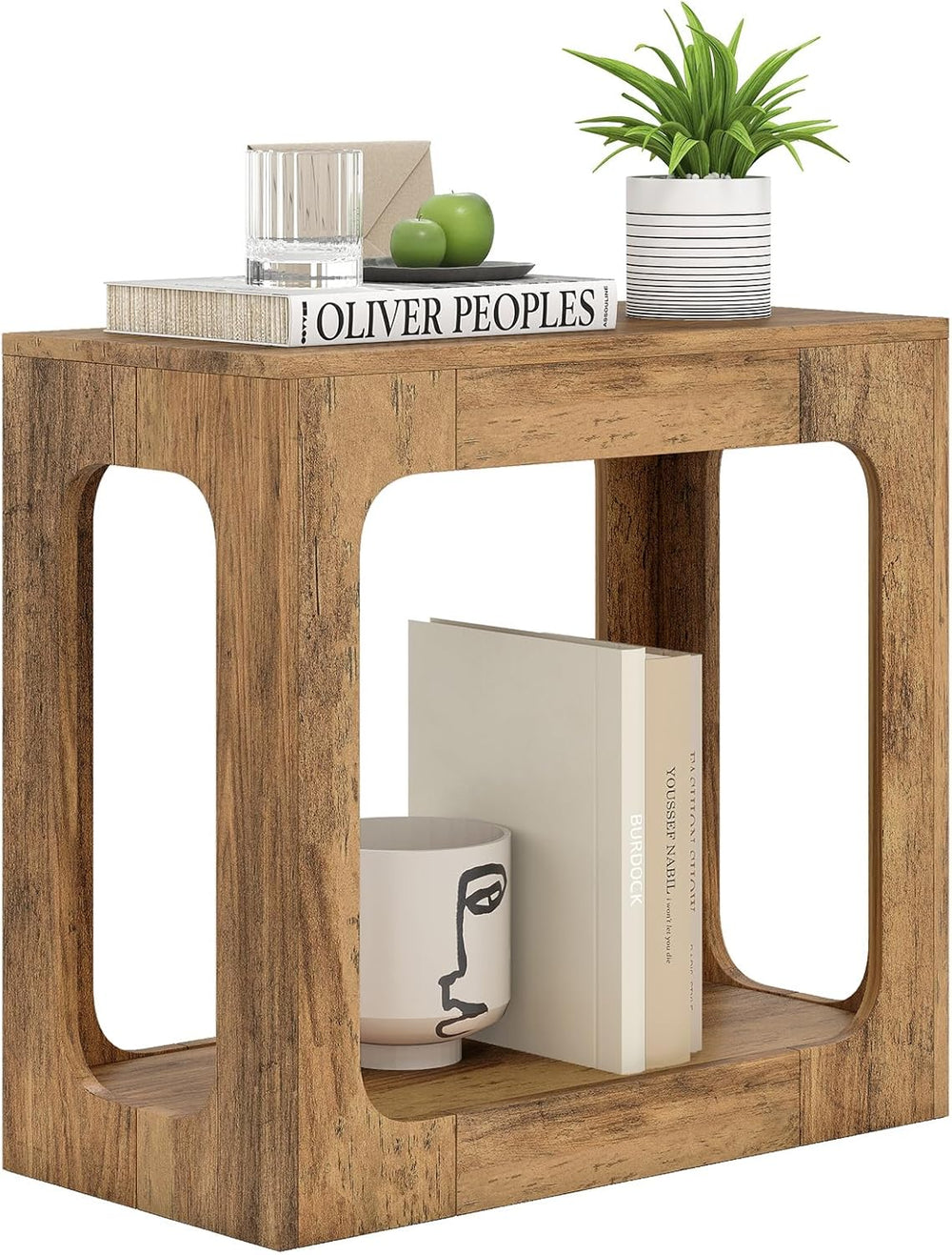 GOFLAME Narrow End Table, Farmhouse Wood Sofa Side Table 2-Tier with Storage ...