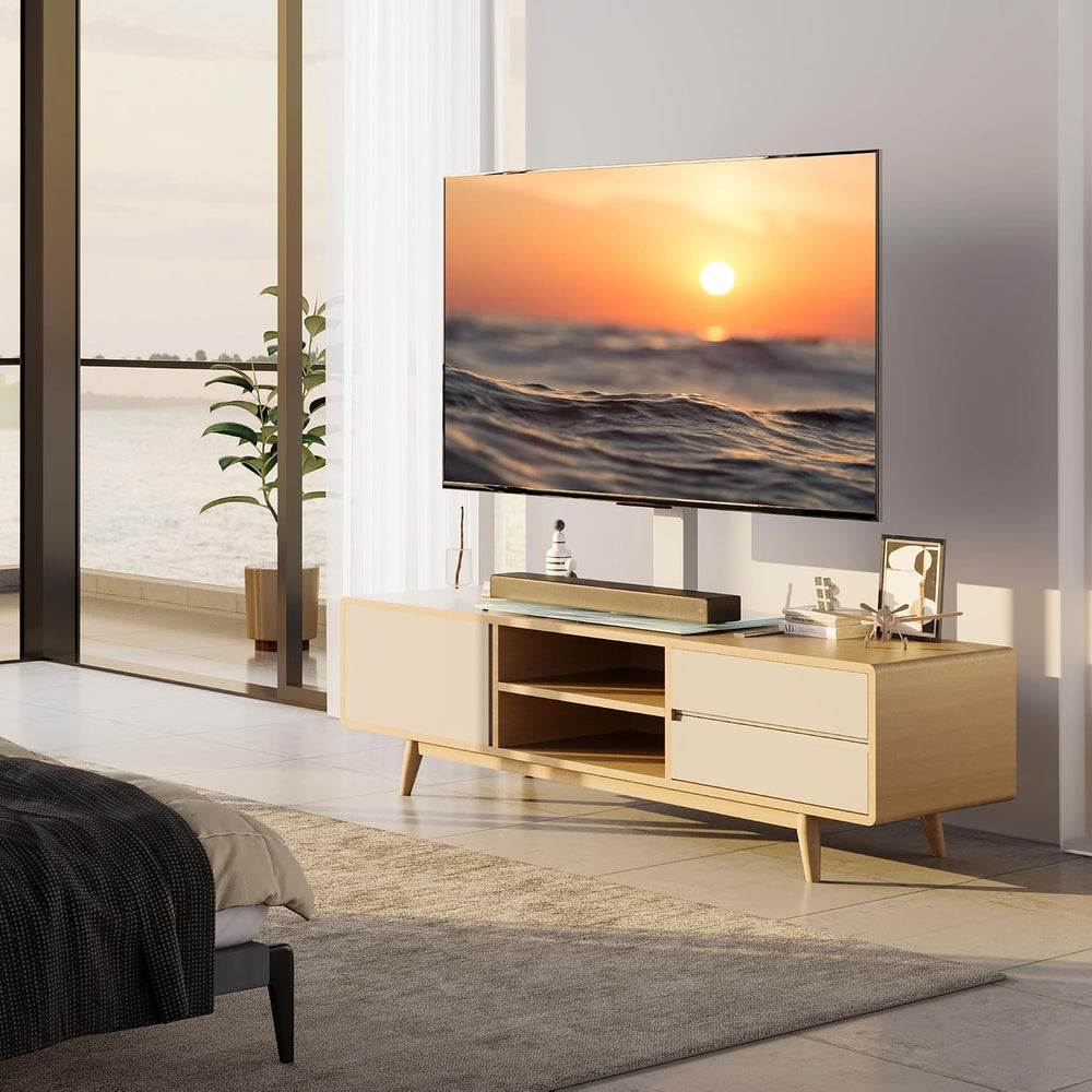 FITUEYES Universal TV Stand with Swivel Mount for 50-85 Inch TV, White | Tabl...