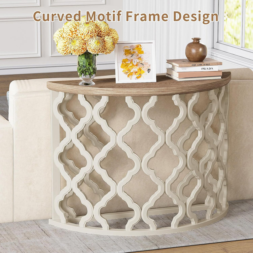 karlott Half Moon Entryway Table, Wood Farmhouse Console Table, Painted | Sol...