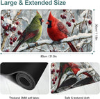 Winter Cardinal Bird Gaming Mouse Pad 31.5"x11.8"Desk Mat Anti-Slip Rubber Base & Durable Stitched Edges for Gamers Smooth Mouse Writing Surface for Desk Office/Home