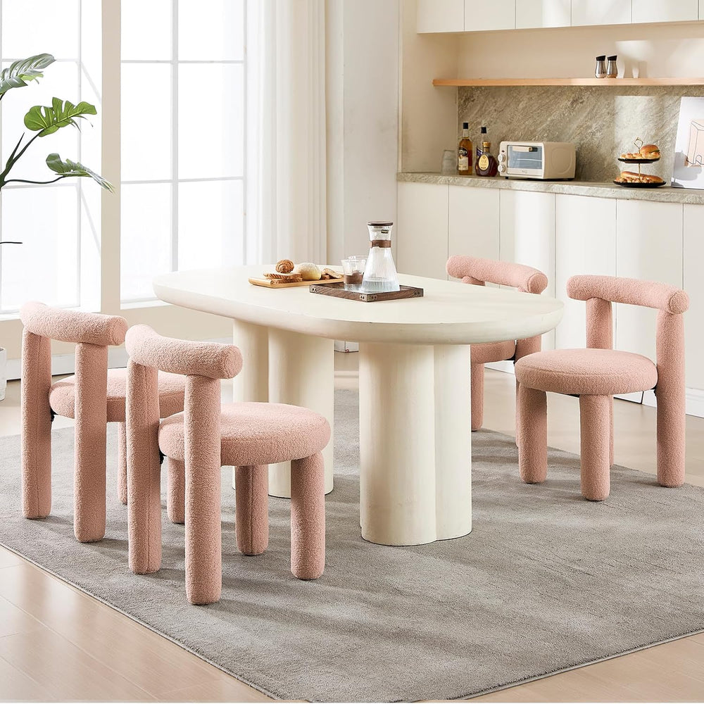 Boucle Dining Chairs Set of 2, Mid Morden Century Chairs with Curved Back Rou...