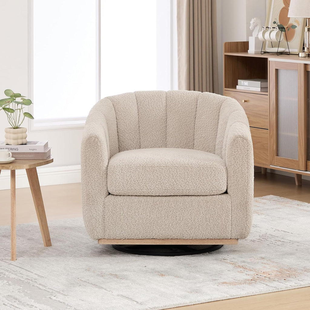 Swivel Barrel Chair Set of 2, 360 Degree Round Swivel Accent Chair for Living Room, Mid Century Modern Upholstered Accent Chair,Comfy Tufted Sofa Armchairs for Bedroom,Nursery,Boucle,Wheat