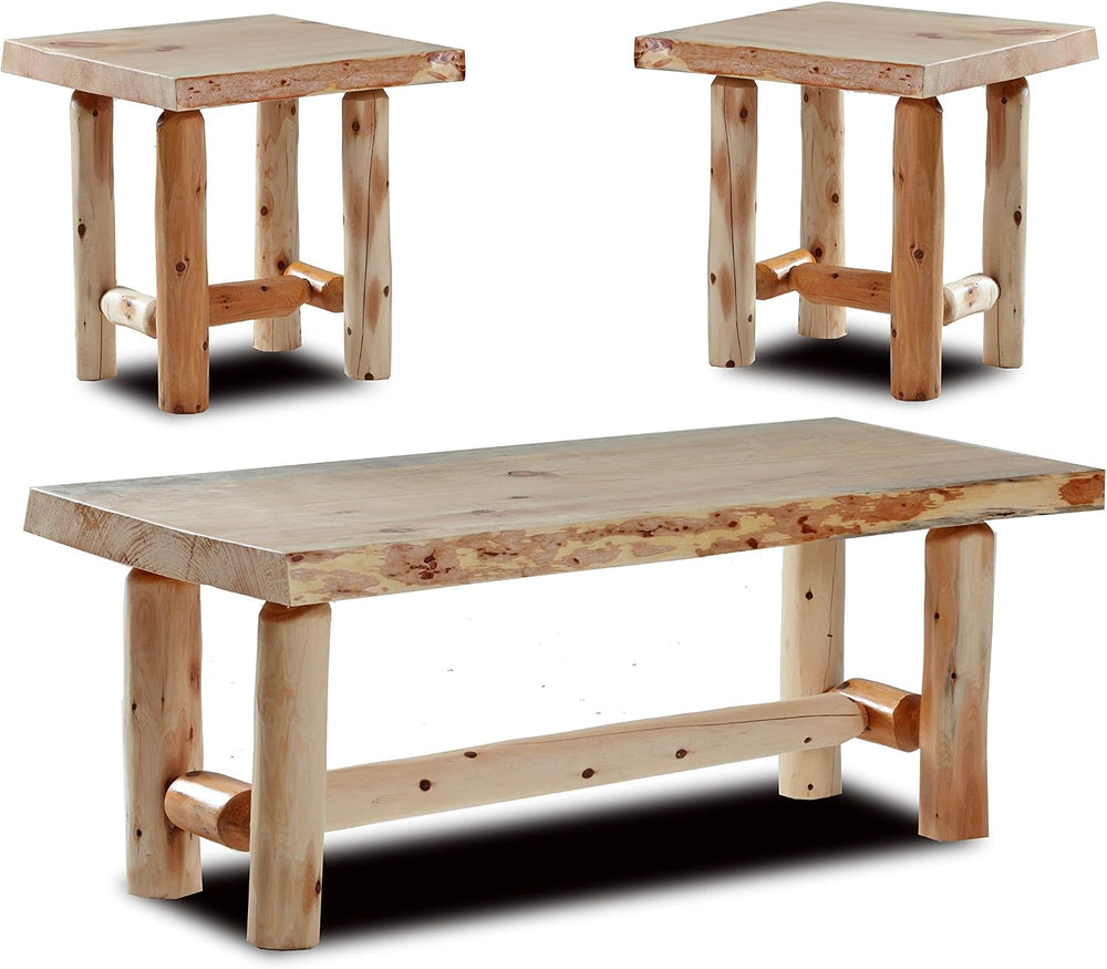 Log Coffee and End Table Set of 3 - Rustic Furniture - Living Room Furniture ...