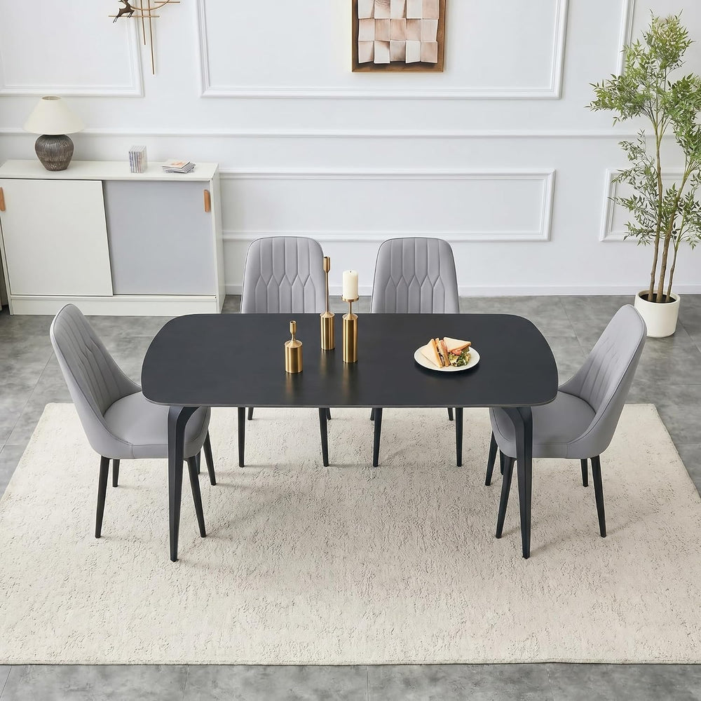 Modern Dining Table Set for 4, 63 inch Sintered Stone Kitchen Table and Chair...