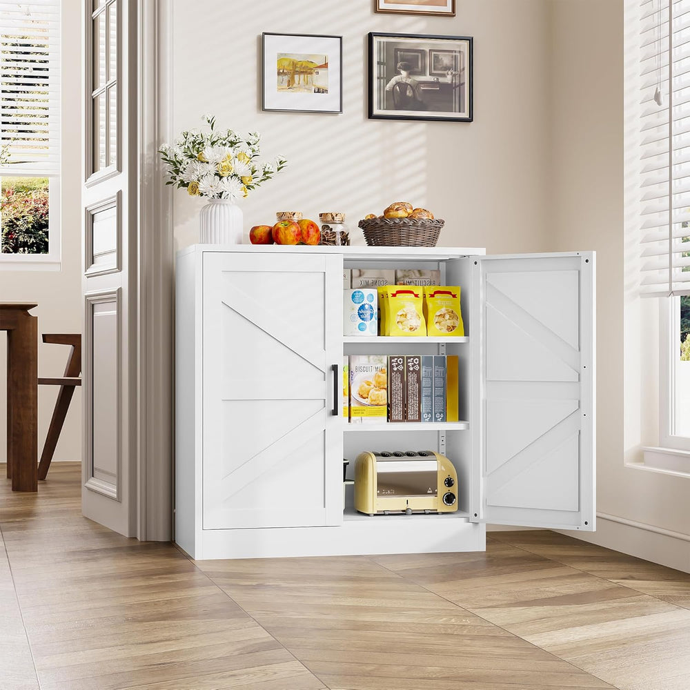 White Storage Cabinet with Doors and Adjustable Shelves,36" Farmhouse Fo...