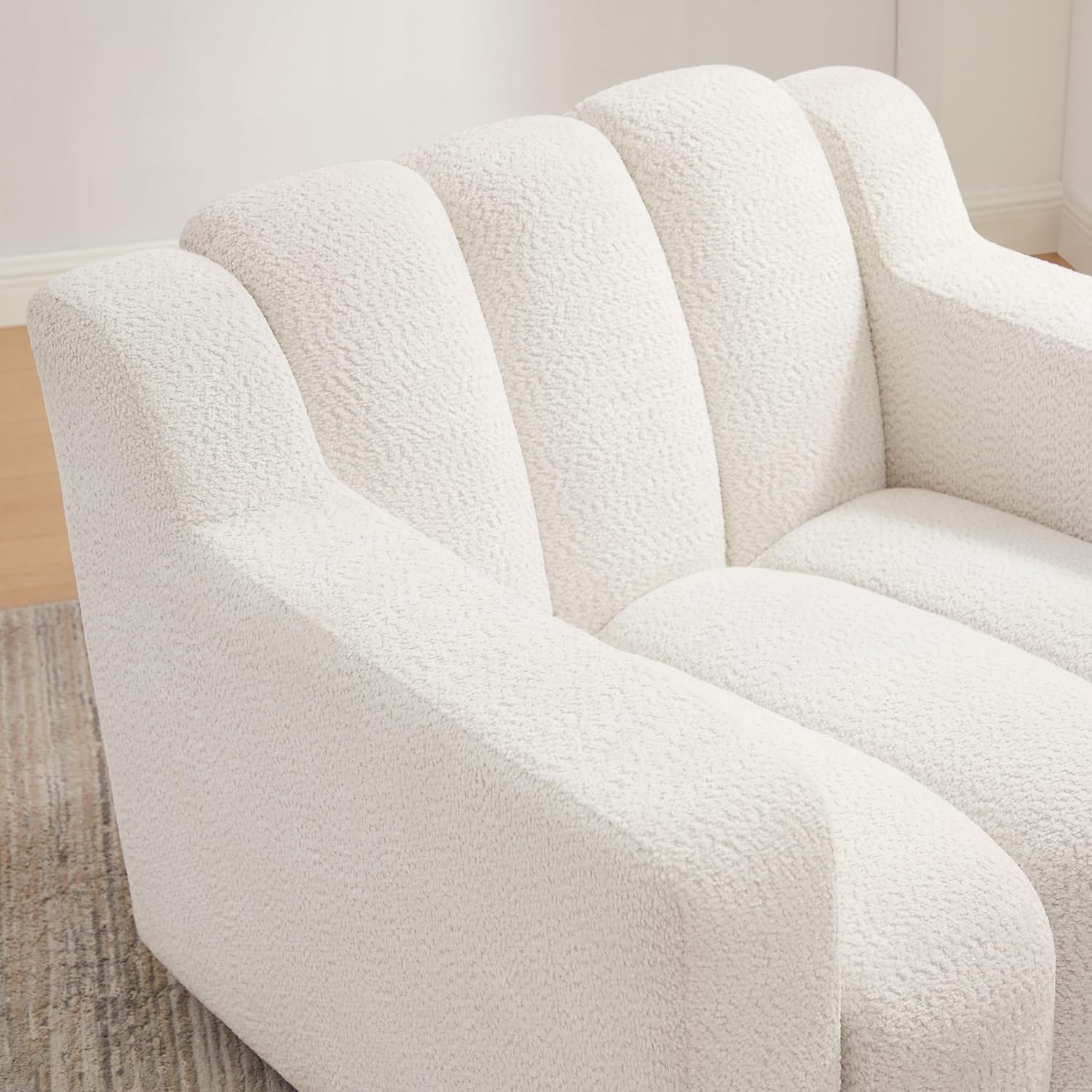Oversized Accent Chair, Modern Living Room Chairs, Boucle White | Cloud Comfort, Upholstered Armchair, Ergonomic Design, Comfy Reading Chair for Bedroom, Office, Waiting Room