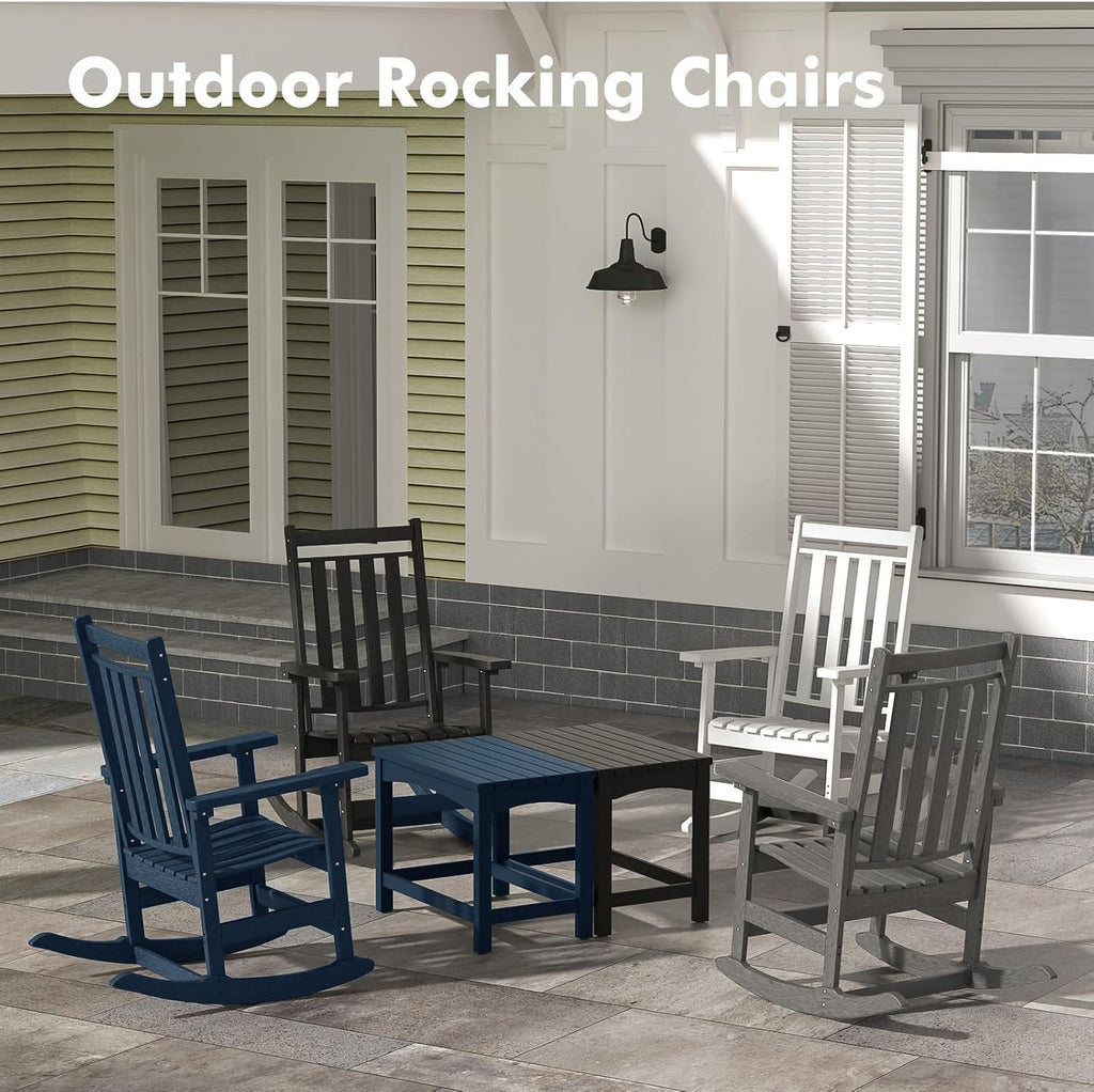 LETKIND Oversized Outdoor Rocking Chairs Set of 2,All Weather Rocker Chair with More Comfortable Seat Panel for Porch Patio Outside(Grey)
