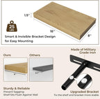 RICHFOCUS 16Inch Floating Shelves for Wall 2 Pack Shelves for Bedroom|Kitchen|Bathroom Wall Mounted Rustic Wood Floating Shelf with Invisible Brackets for Books|Storage|Decor, Oak