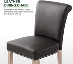 CHUN YI Dining Chairs Set of 4, Faux Leather Upholstered Dining Room Chairs with Nailhead Trim and Wood Legs, Mid Century Modern Parsons Side Chairs for Kitchen, Grey