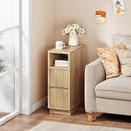 CHOEZON 8.7" Narrow Fluted Nightstand, Small Bedside Table with Drawers, Skinny Side Table, Modern Nightstand with 1 Semi-Open Shelf, Floating End Table, for Living Room, Bedroom, Natural MBZ12NL