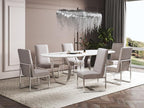 Manhattan Comfort Element Modern Velvet Dining Chairs, High Density Foam, Chrome Finish Stainless Steel Frame, High-Back, Fully Assembled Industrial Chic Accent Furniture, Set of 2, Champagne