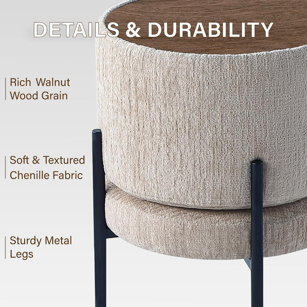 Get Set Style Multifunctional Ottoman with Side Table, Soft Round Footrest St...