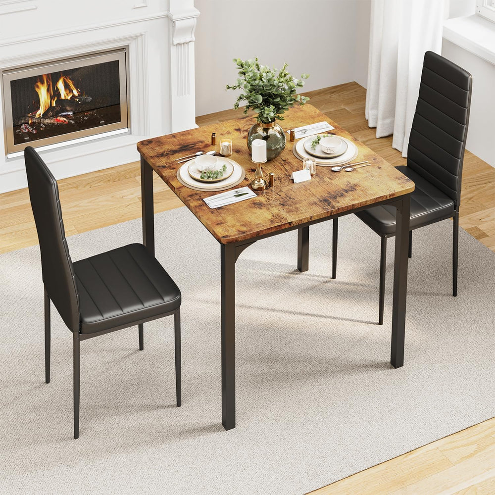 Gizoon 3-Piece Dining Table Set for 2, Kitchen Table with PU Chairs Retro