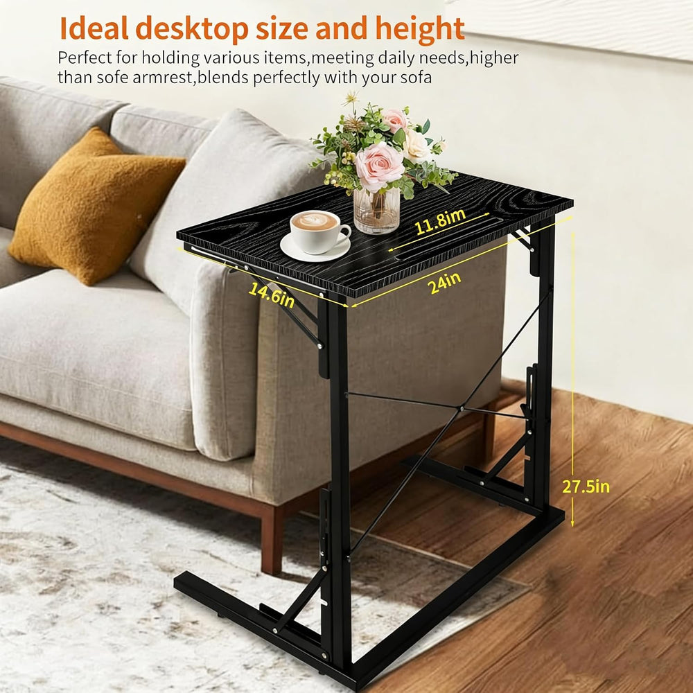 24 inch Foldable TV Tray Table, Foldable Portable C-Shaped Sofa end Table, Ov...