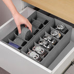 3 Packs Fabric Belt Organizer, 6 Grids Belt Organizer for Closet and Drawer, Foldable Dresser Drawer Organizers, Tie Storage -Dark Grey
