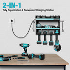 DURATECH Power Tool Organizer Wall Mount with Power Strip, Carbon Steel, Blue, 16.8in Width, 10.9in Depth, 14in Height