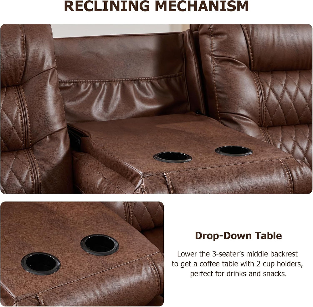 EBELLO 3PCS Faux Leather Recliner Sofa Furniture Set, Included Recliner Chair...