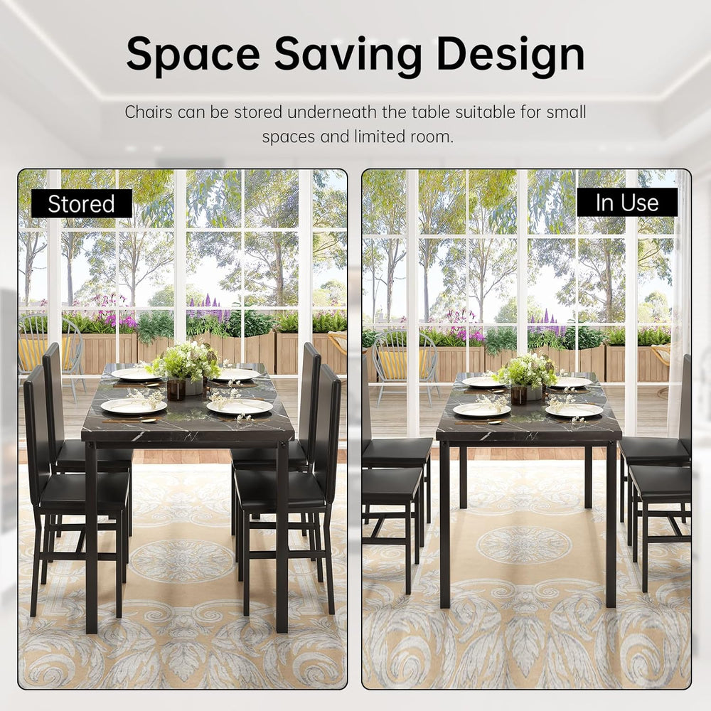 DKLGG 5-Piece Dining Table Set for 4, Faux Marble Kitchen Table Chairs Set of...