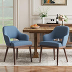 Wooden Dining Chairs Set of 2, Modern Fabric Upholstered Dining Room Chair, Kitchen Side Chairs, Farmhouse Dinner Chair with Open Back for Kitchen, Blue