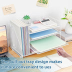 OPNCIE 4-Tier Paper Organizer with Magazine Holder, Desk Organizers and Accessories, Office Desk Accessories & Workspace Organizers, Desktop File Organizer for Office Supplies Storage, White