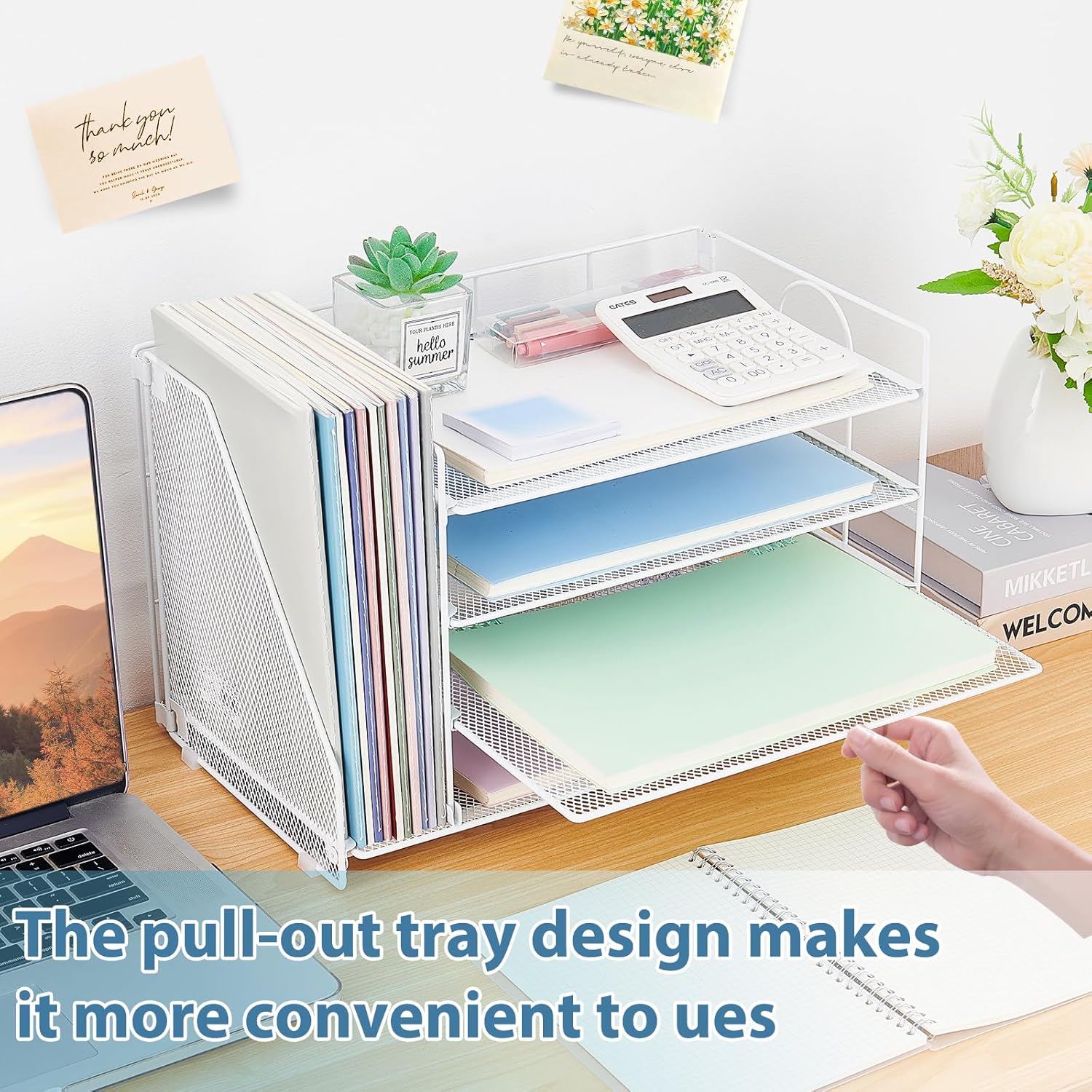 OPNCIE 4-Tier Paper Organizer with Magazine Holder, Desk Organizers and Accessories, Office Desk Accessories & Workspace Organizers, Desktop File Organizer for Office Supplies Storage, White