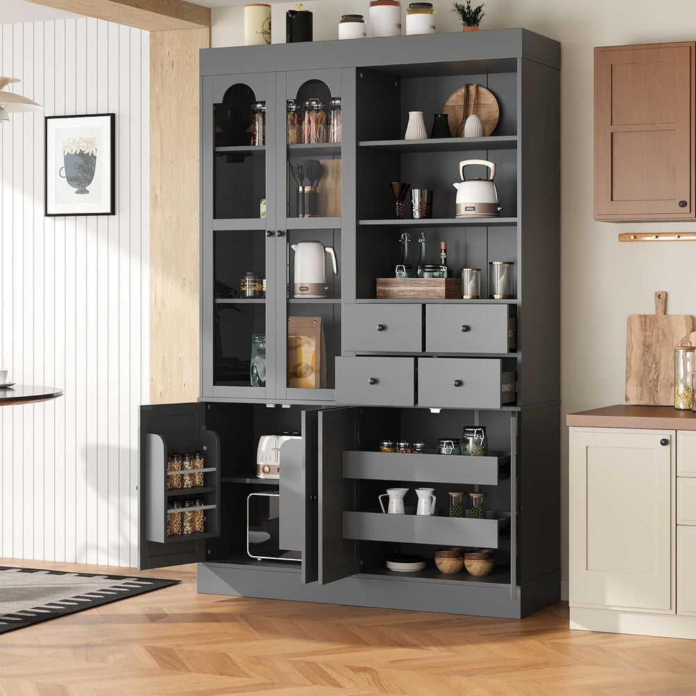Tall Farmhouse Kitchen Pantry Storage Cabinet，47.2x15.7x75inch Freestanding B...