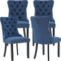 Modern Dining Chairs Set of 4, Tufted Upholstered Dining Chairs with Solid Wood Legs, Blue Linen Fabric Kitchen Chair, Sillas de Comedor, Comfy Kitchen Chair (Blue, Linen, 4Pcs)