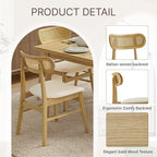 Wooden Dining Chairs Set of 6, Upholstered Modern Dining Room Chairs, Mid Century Oak Wood Kitchen Chairs with Rattan Backrest for Farmhouse, Kitchen, Restaurant (Cream Fabric & Original Color)