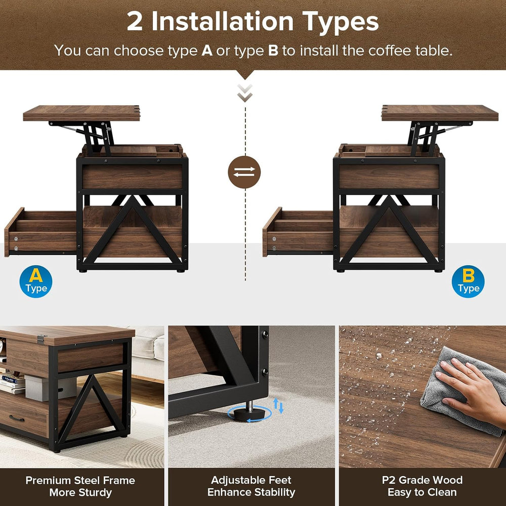 Memobarco 40" Lift Top Coffee Table with Storage,Walnut