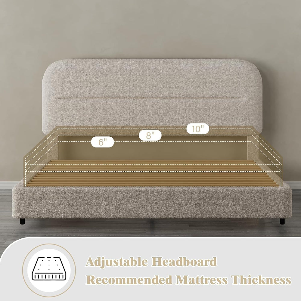 HOMBCK Queen Size Cloud Bed Frame, Cream Plush Boucle Upholstered Platform Be...