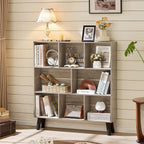 LEYAOYAO 8 Cube Bookshelf,3 Tier Bookcase with Legs,Modern Grey Mid-Century Bookshelves,Large Farmhouse Open Storage Organizer Shelf, Retro Wooden Display Book Case for Bedroom,Living Room,Office