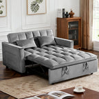 3 in 1 Convertible Sofa Bed, Love Seat Sleeper Bed with Side Pockets, Velvet Fabric Pull Out Couch with Adjustable Backrest for Living Room, Bedroom, Gray Apartment, Gray