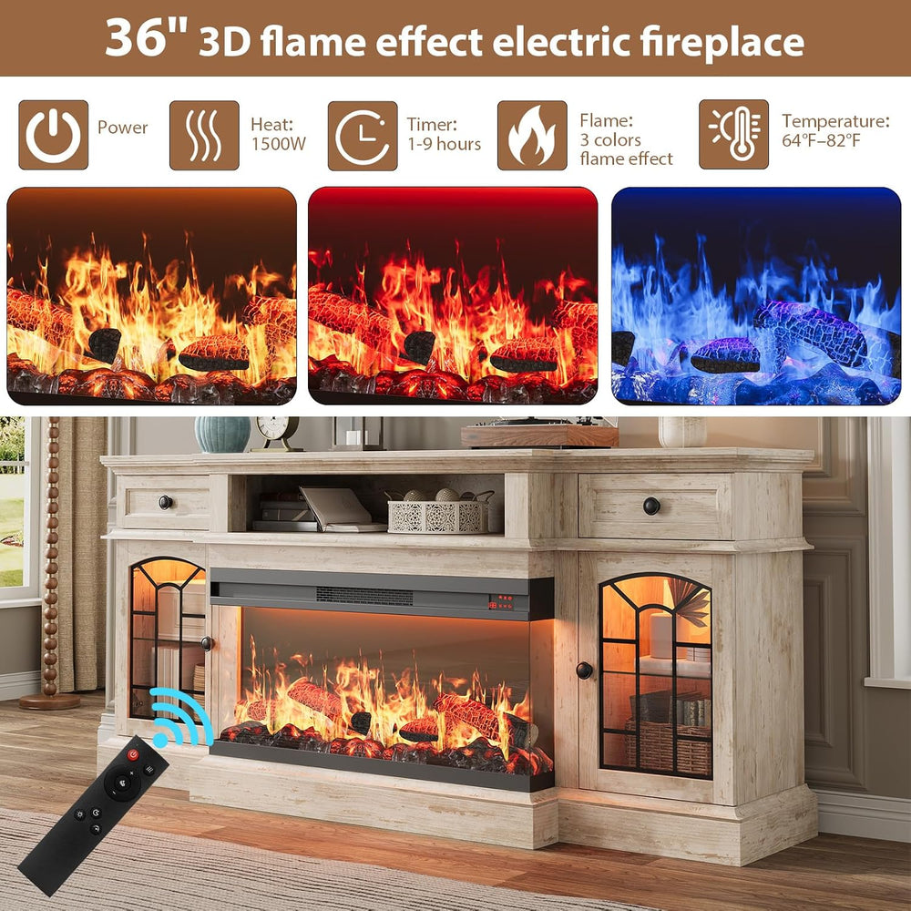 QUW 70" Farmhouse Fireplace TV Stand for TVs up to 80", Entertainme...