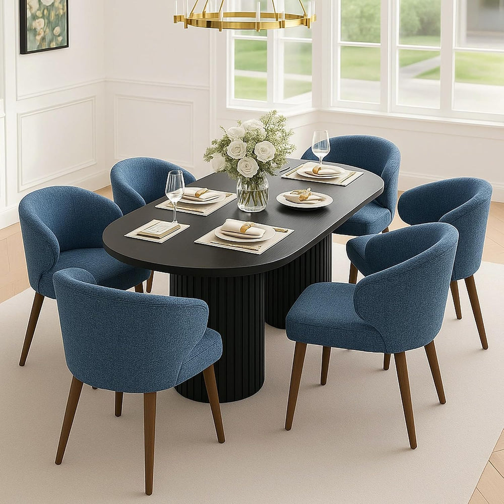 HNY Mid Century Modern Dining Chairs Set of 4, Upholstered Curved Wingback Ac...