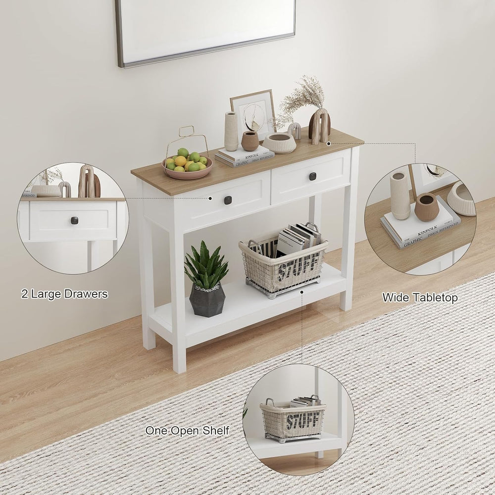 kinbor Entryway Table - White Console Table with 2 Drawers, Narrow Small Cons...