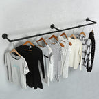Oroonoko 72inch Industrial Pipe Clothes Rack Wall Mount For Hanging Rod Bar for Laundry Room, Closet Rod& Plant Hanger Up to Max Load 135Lb Black (72inch(1 Pack))