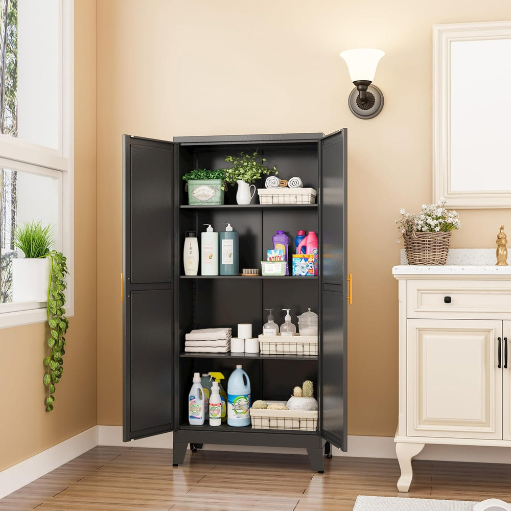 GAIOUS Metal Storage Cabinet, Black Pantry Storage Cabinets with 2 Door | and...