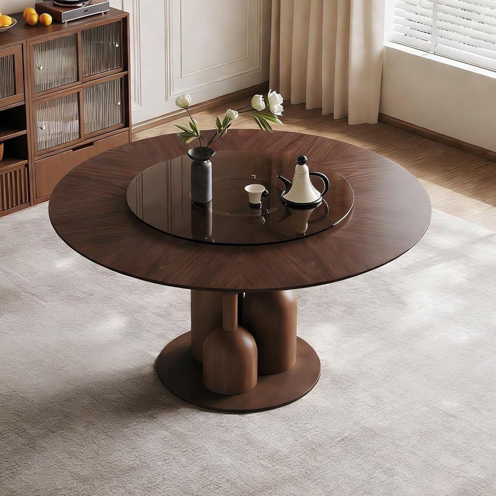 Montary 59-inch Natural Oak Wabi-Sabi Round Dining Table with 35-inch Tempere...