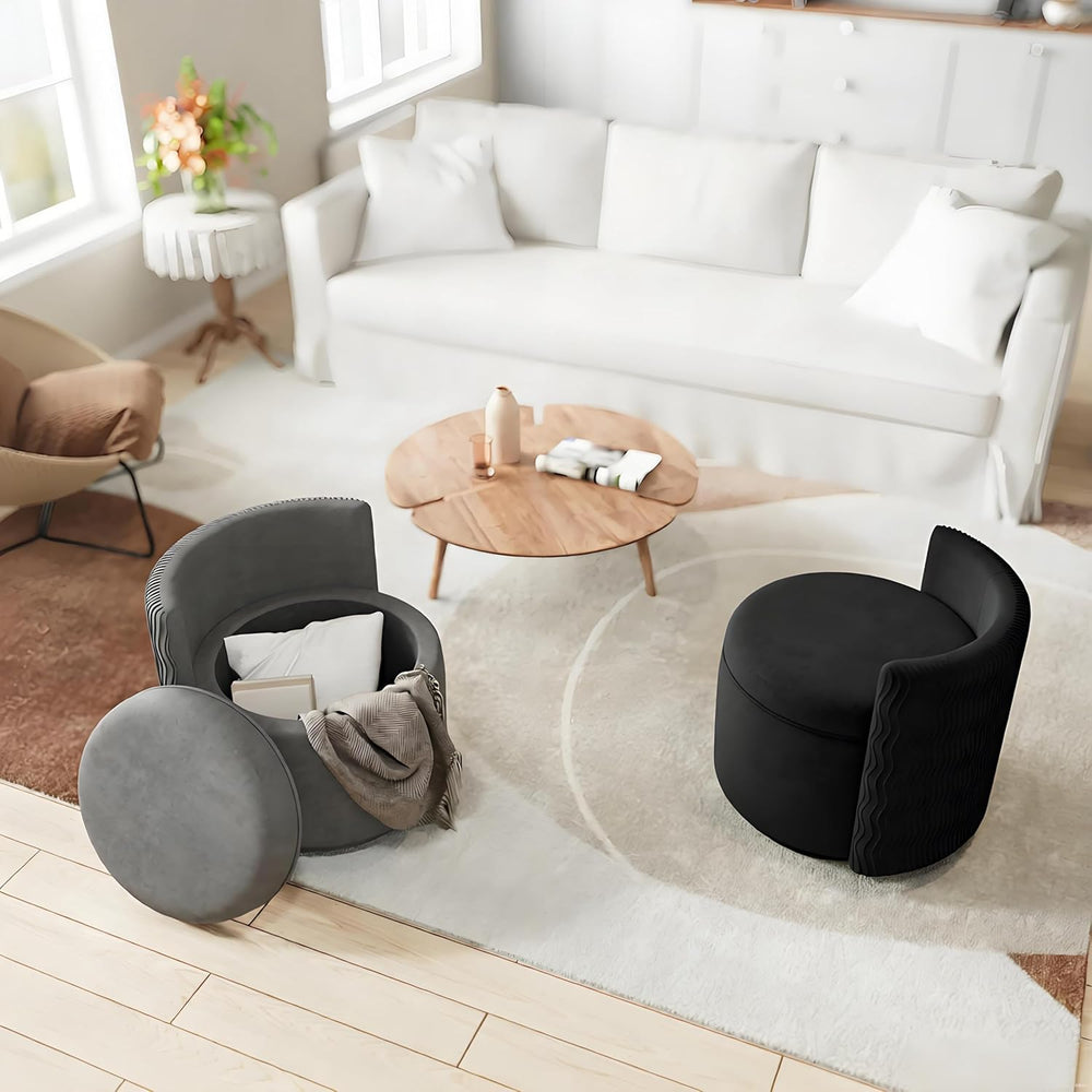 allamazing 360° Swivel Accent Chair with Storage, Vanity Stool with Back, Vel...