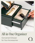 QWATCH Watch Stand Display Case - Acrylic Watch Box for 2 or 4 Watches with Jewelry Valet Tray and Drawer