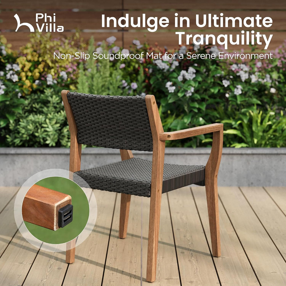 PHI VILLA Patio Acacia Wood Dining Chairs w/Wicker Seat & Back, 2 PCS