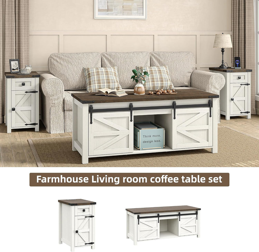Furnihold Farmhouse CoffeeTable Set of 3, Living Room 3 Pieces Coffee Table S...