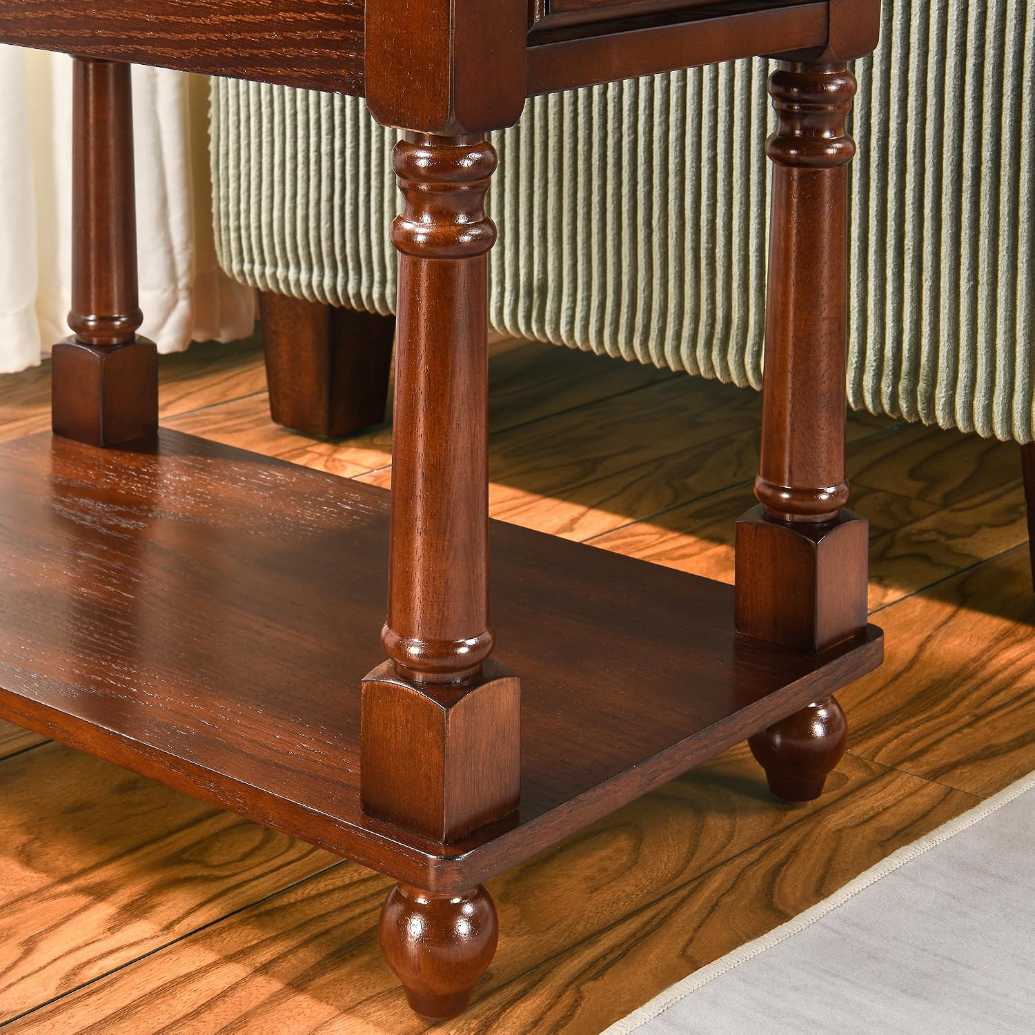Set of 2 Narrow End Table with Drawer, 2-Tier Tables-Cherry Walnut | Skinny End Table with Storage Shelf, Small Nightstand, Tiny Sofa Side Table for Living Room, Wooden Nightstand for Bedroom
