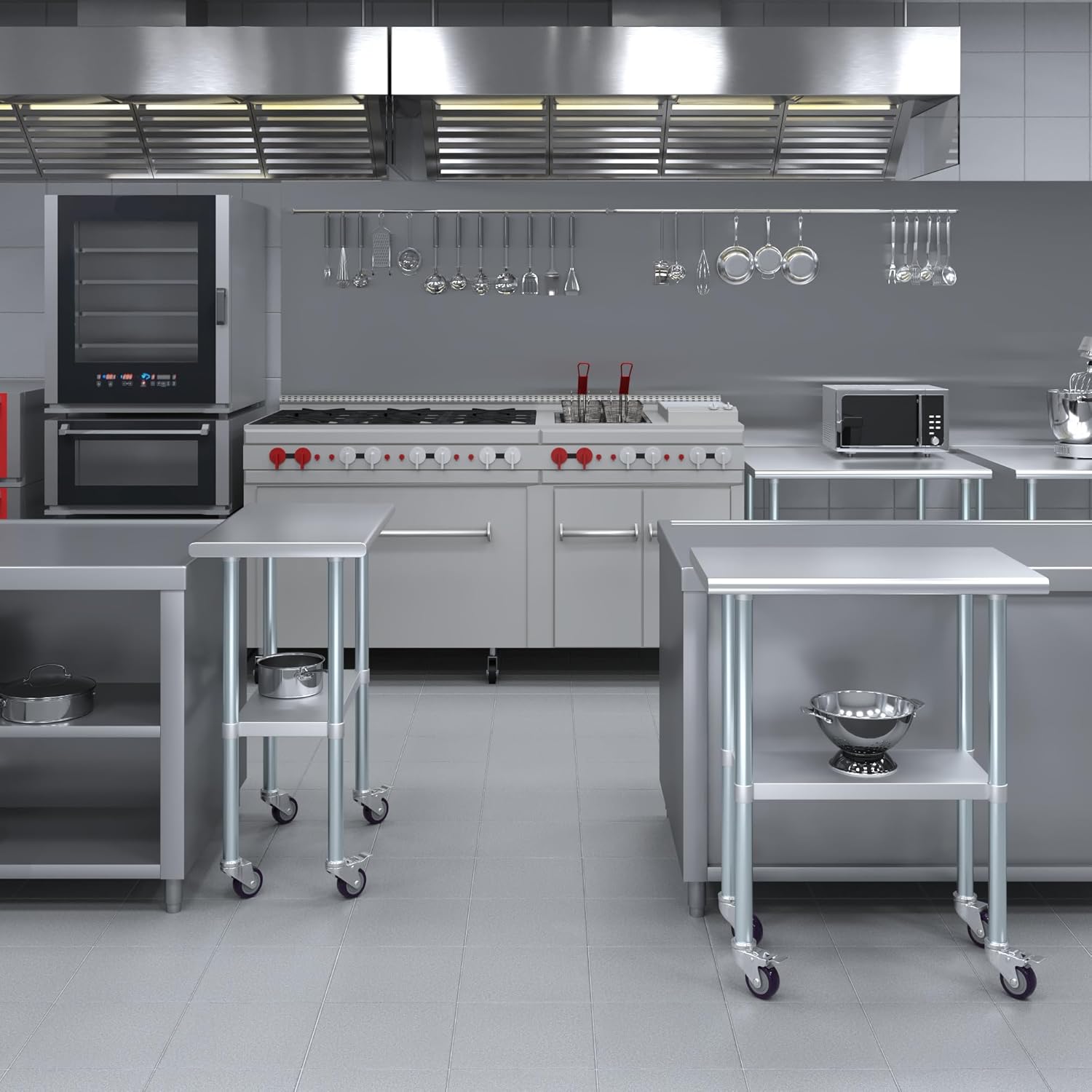 AmGood 18" x 30" Stainless Steel Work Table with Casters | Heavy Duty Metal Utility Table On Wheels | Kitchen Island Cart